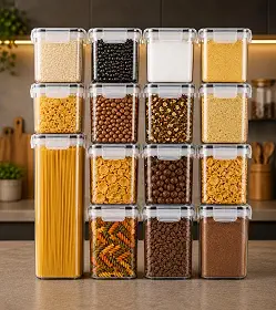 Kit 15 Potes Herméticos Alimentos Com Tampa Vedação Em Silicone Conserva Sua Comida Pote Empilhável Organização Praticidade Cozinha Completa