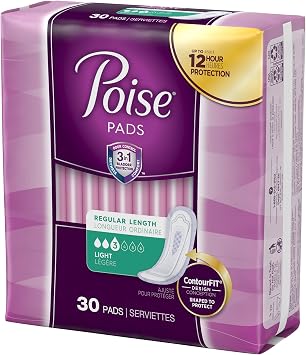 Poise Ultra Thins Light Absorbency Pads, 30 Count (Pack of 2)
