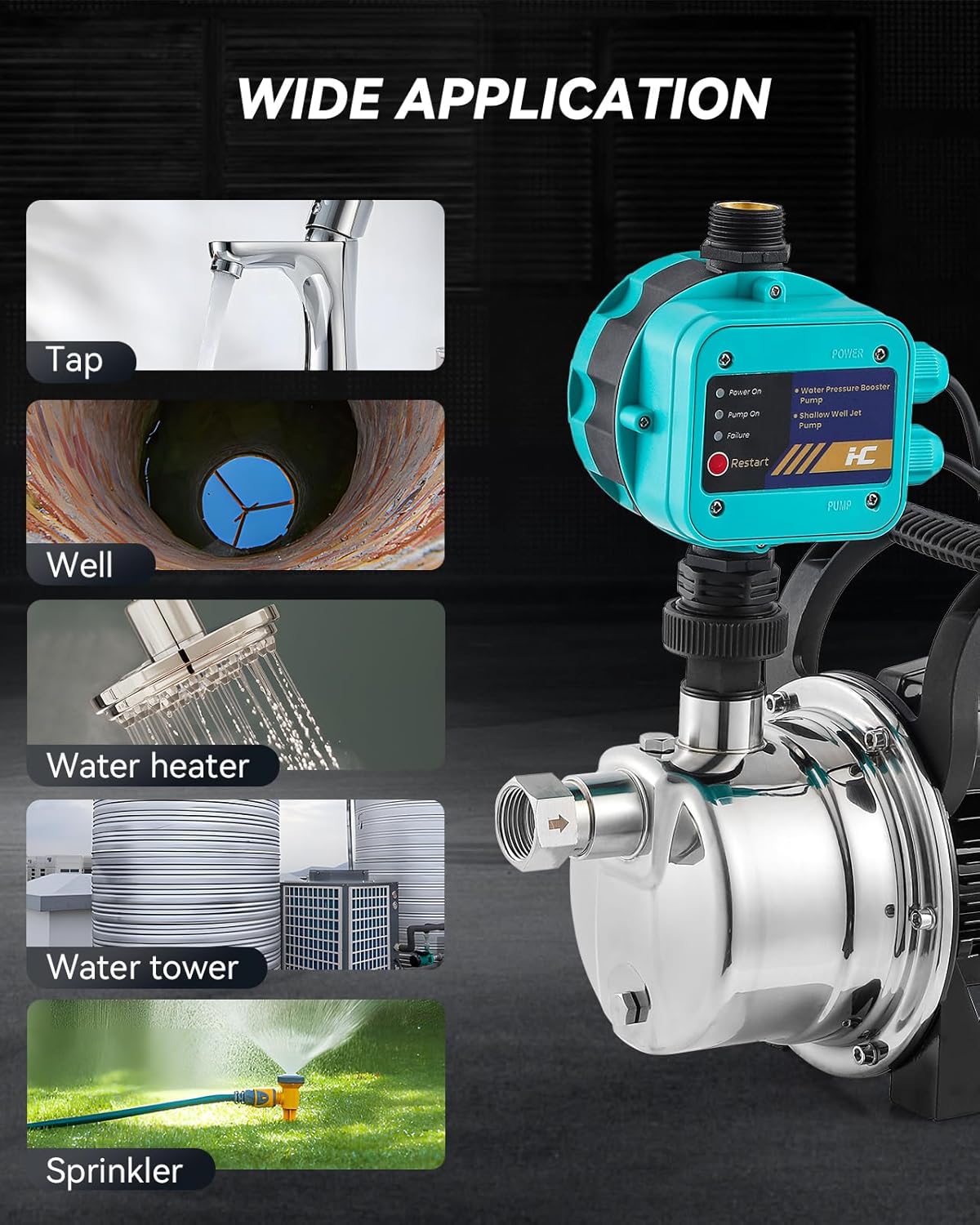 Hanchen 2-IN-1 Water Pressure Booster Pump with Controller, Automatic Shallow Well Jet Pump for Home Garden, 607 GPH Self-Priming Boosting Pump 110V