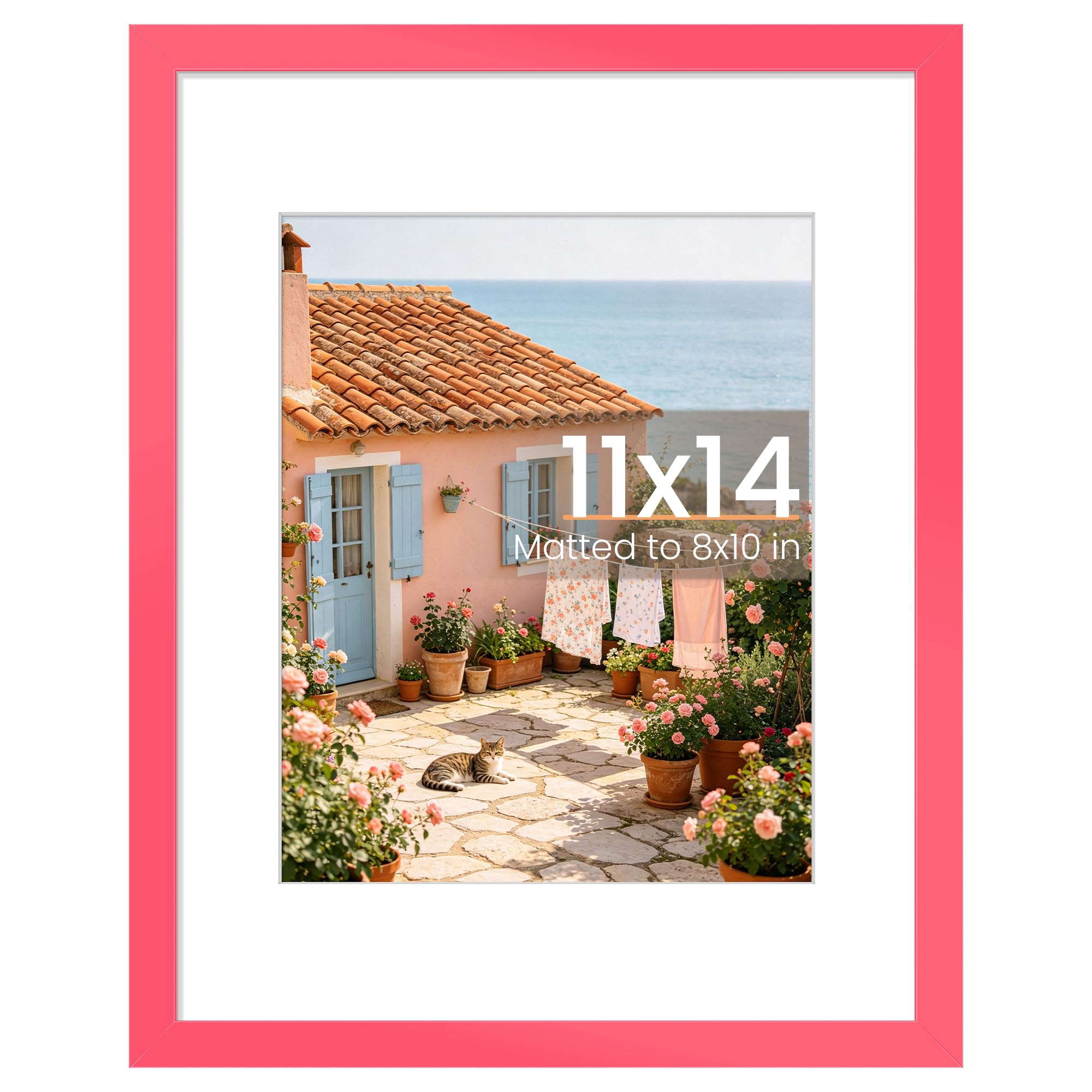 upsimples 11x14 Picture Frame, Display Pictures 8x10 with Mat or 11 x 14 Without Mat, Wall Hanging Photo Frame, Hot Pink, 1 Pack