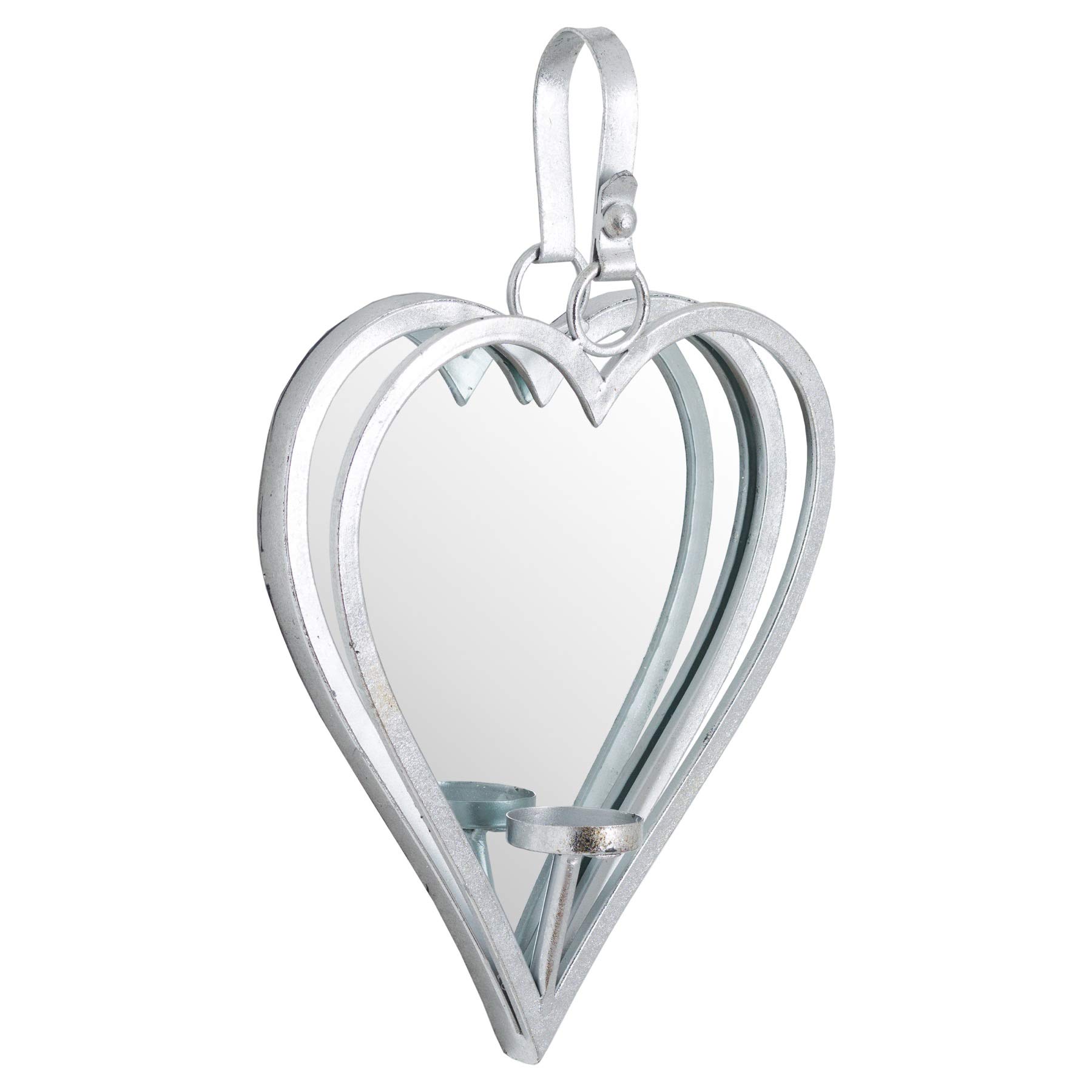 Hill Interiors Mixed Hill 1975 Small Silver Mirrored Heart Candle Holder