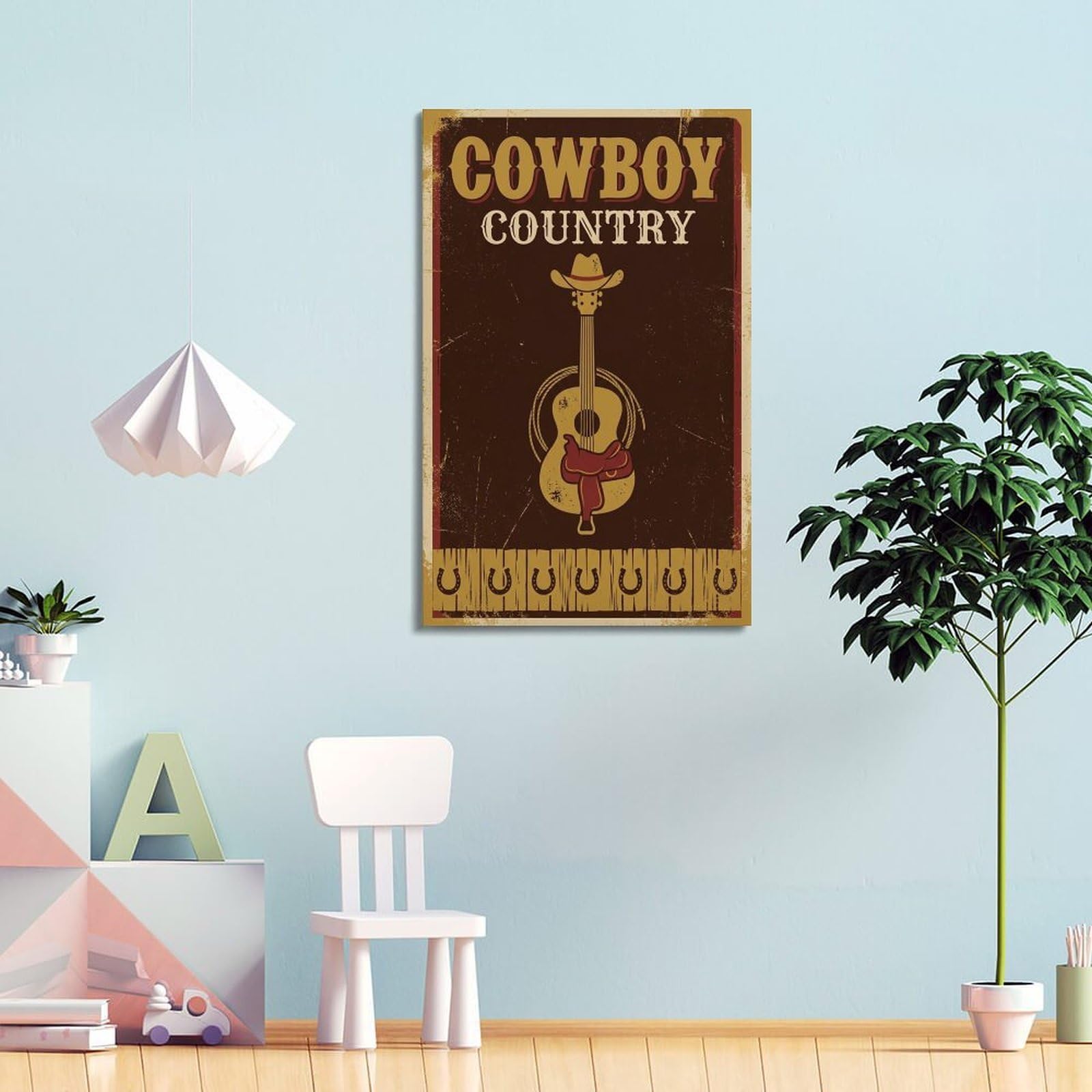 OKNGB Poster decorativo da parete su tela, motivo cowboy e musica country in stile western, stampa moderna, per camera da letto, 60 x 90 cm