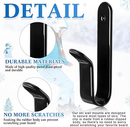 Miniatura 3 de Zonon 4 clips horizontales de montaje en pared para snowboard, estante de pared para patineta, soporte de pared para interiores, almacenamiento de