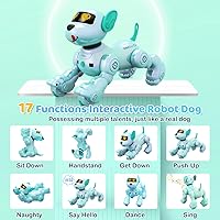 Vista 4 de VATOS Nuevo Robot Perro Inteligente con Control Remoto para Niños, 17 Funciones Interactivas Divertidas Inteligente Programable Cachorro Robótico