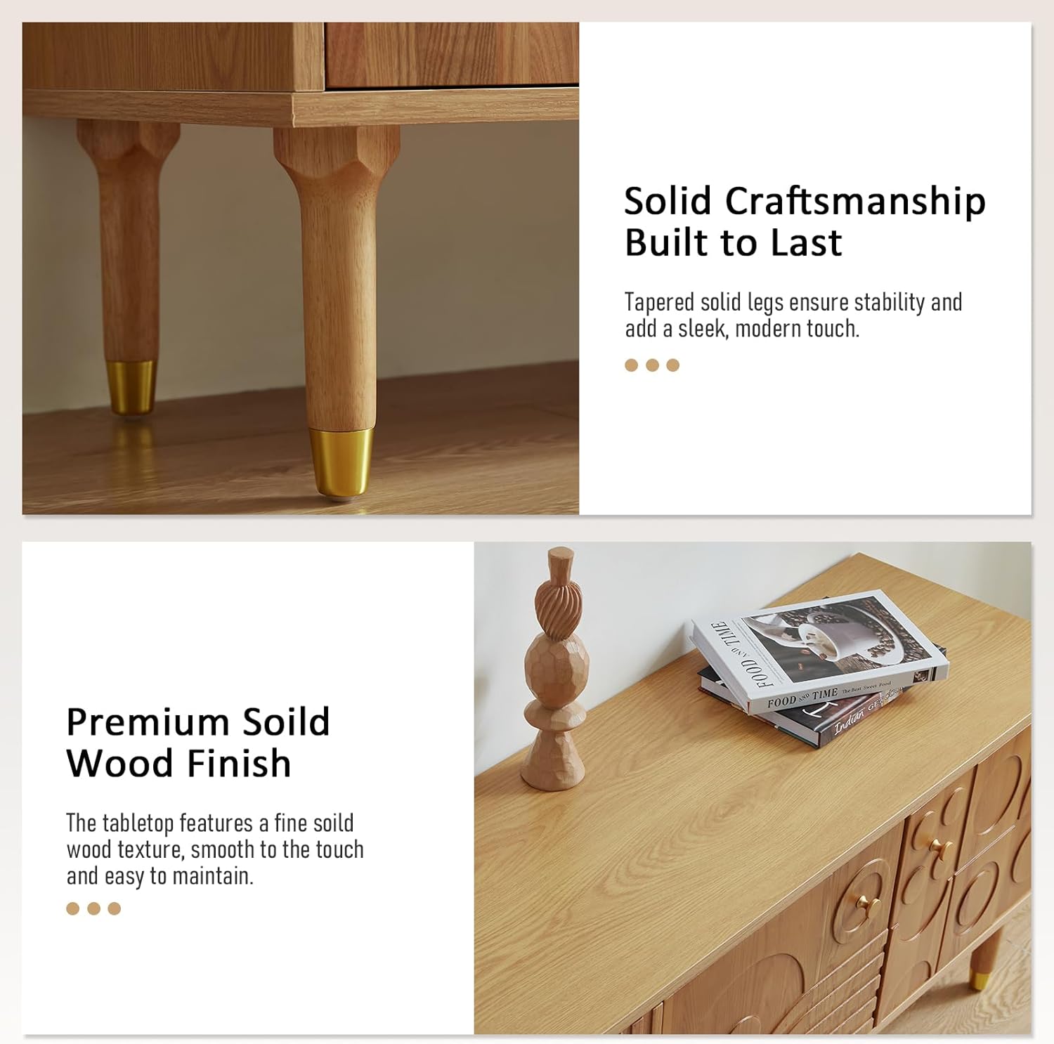 XEW Mid-Century TV Stand with Artistic Carved Doors, Modern TV Console with 4 Cabinet Storage, Retro Media Console for 50-80 inch TV, Entertainment Center for Living Room - 70.9IN/Wood