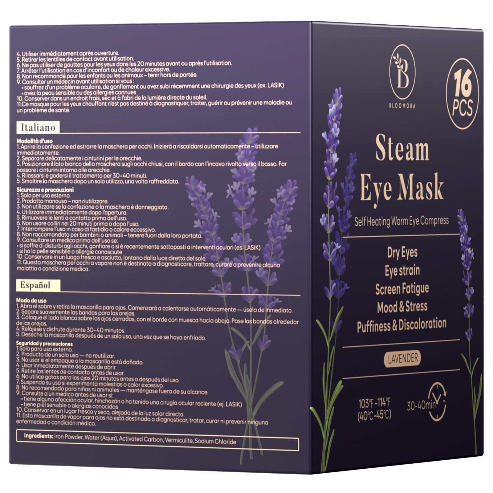 Confezione da 16 Maschere Riscaldanti alla Lavanda – Maschera a Vapore per Occhi Secchi, Gonfiore, Affaticamento e Rilassamento – Maschera Riscaldante Occhi Monouso per Sonno e Viaggio