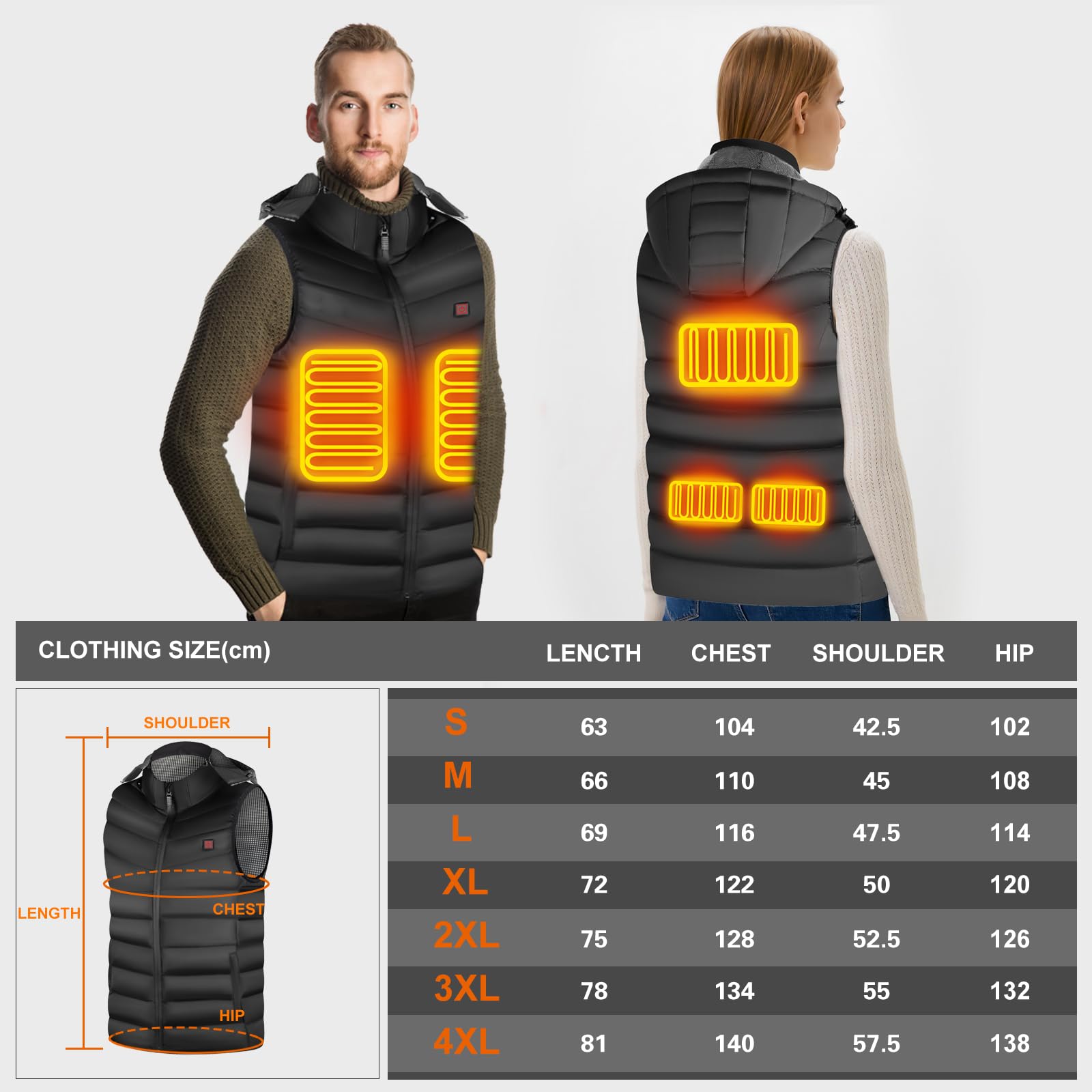 Gilet Chauffant Hommes Femmes, Gilet Chauffant Electrique Matériau Super Chaud 3 Réglages de Température Veste Chauffante pour Sports Motorisés Voyage Extérieur Cyclisme Ski (SANS BATTERIE)