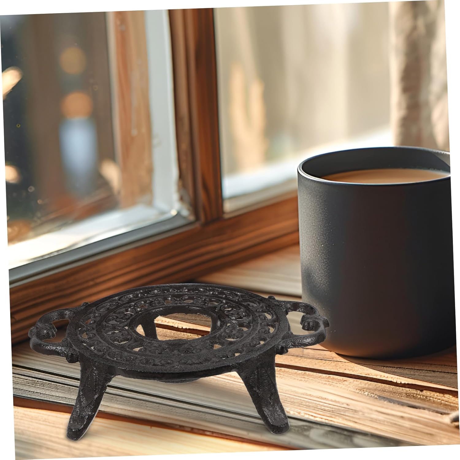 Japanese Cast Iron Teapot Warmer Base Candle Holder Dual-Handle Design for Tea and Coffee Brewing Stable Three-Legged Stand Decorative Home Accent for Warm Drinks