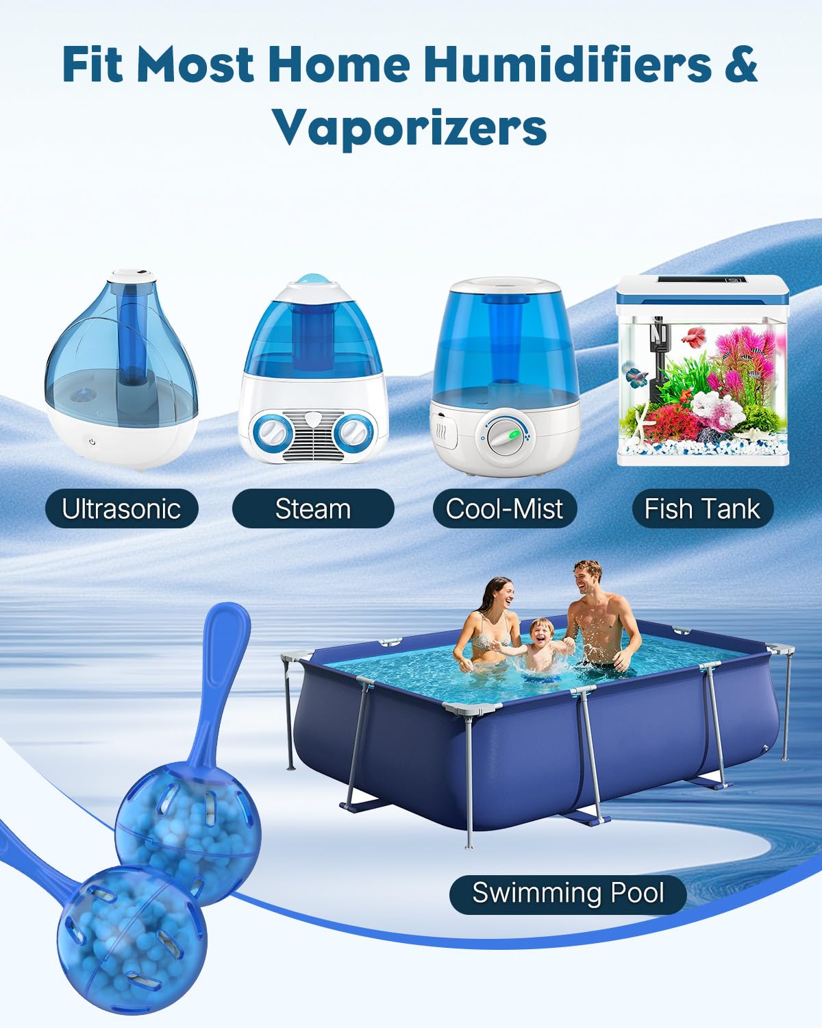 Pawfly Nettoyeur Humidificateur Balle Déméralisation pour Humidificateur et Aquarium Maison Bureau Purifier Eau Éliminer Poussière Blanche Prévenir Calcaire