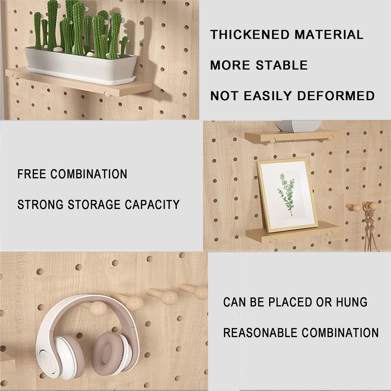Pegboard-Wand-Organizer-Paneele, modulares hölzernes Peg Board, Wandhakengestell zum Aufhängen an der Wand, für den Eingang des Home-Office, (Farbe: Holzfarbe) (16 x 47 Zoll)