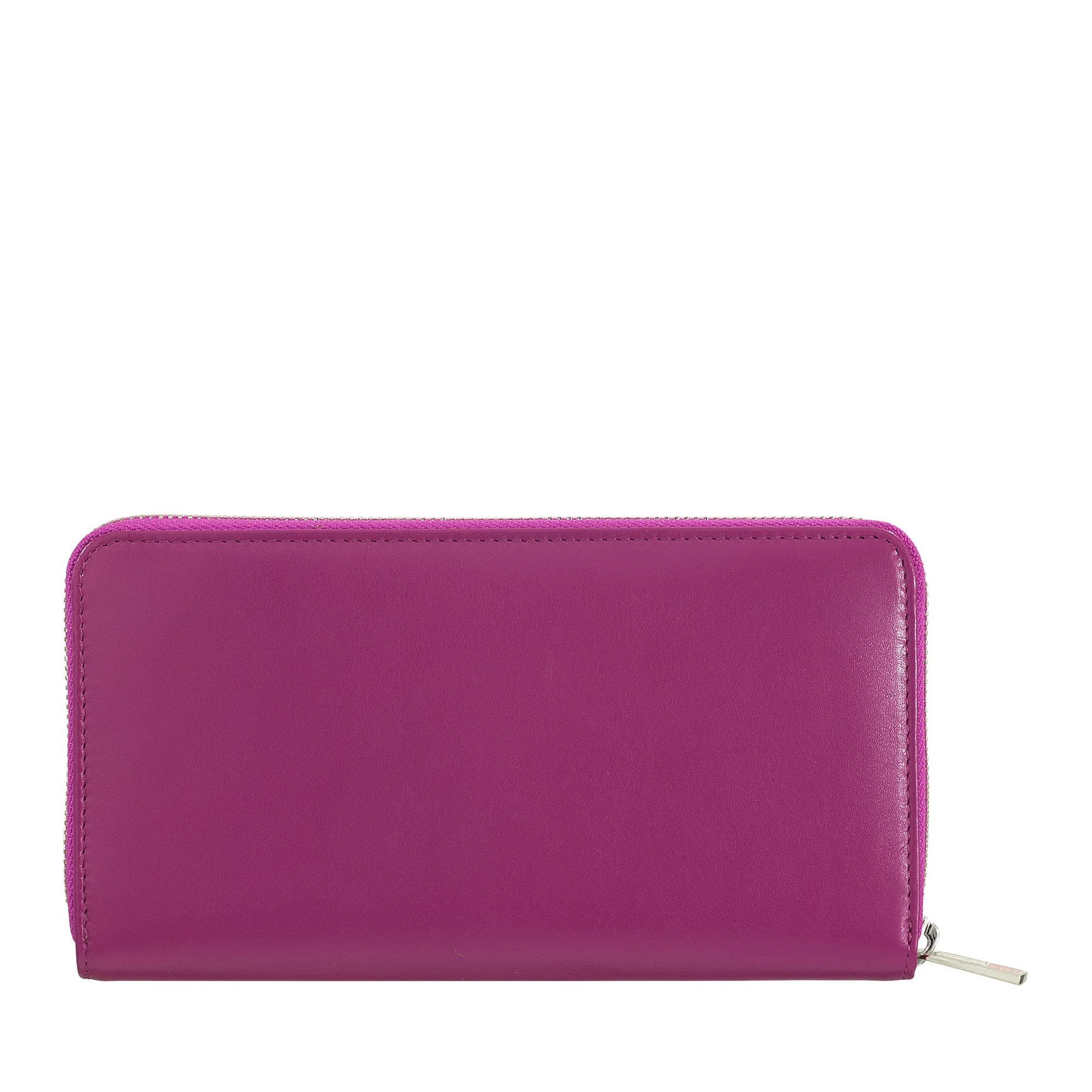 DUDU Portafoglio donna grande RFID di vera pelle colorato zip around Fucsia