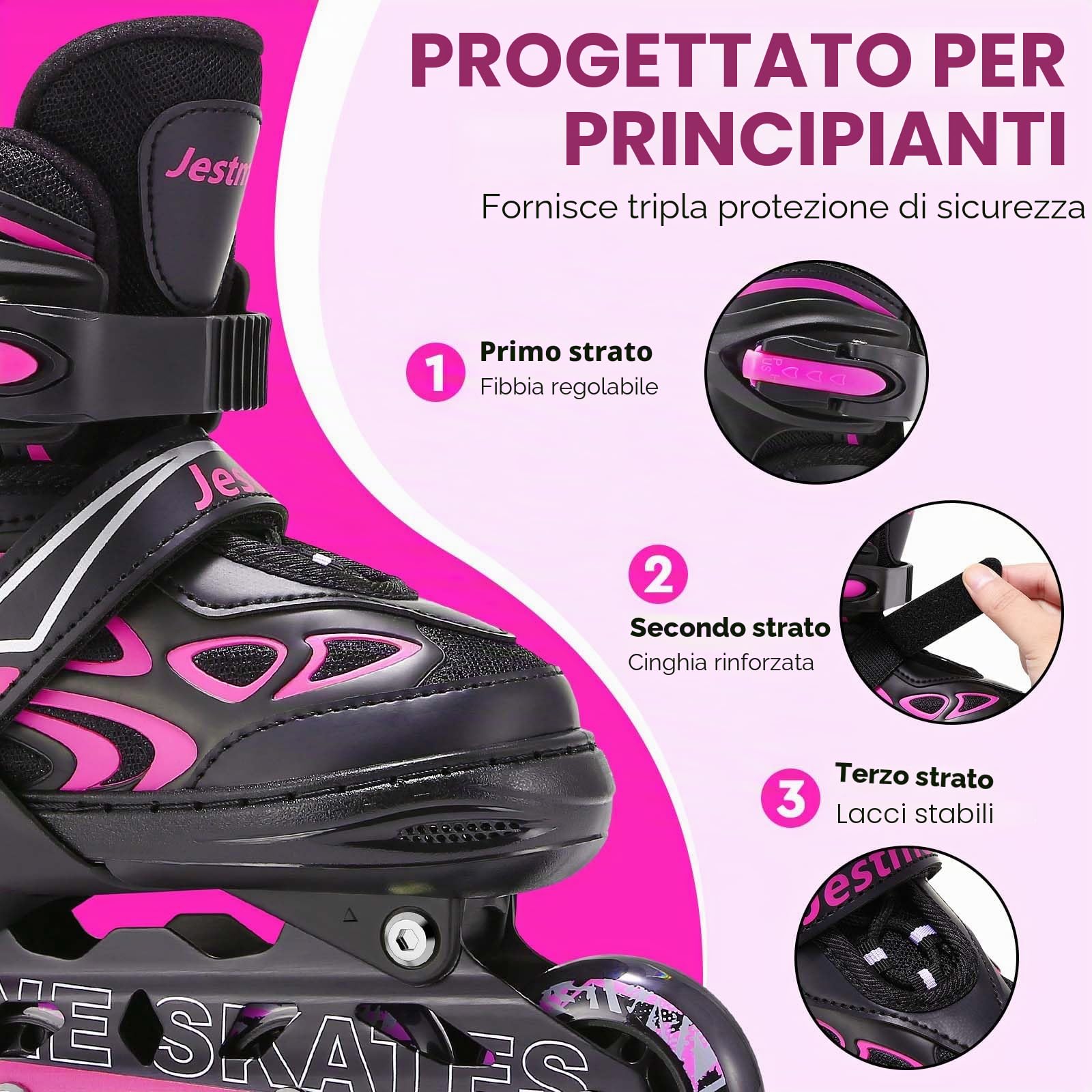 Pattini in Linea Bambina, pattini a rotelle regolabili per bambini ragazzi ragazze con ruote di illuminazione, pattini regolabili per principianti bambini