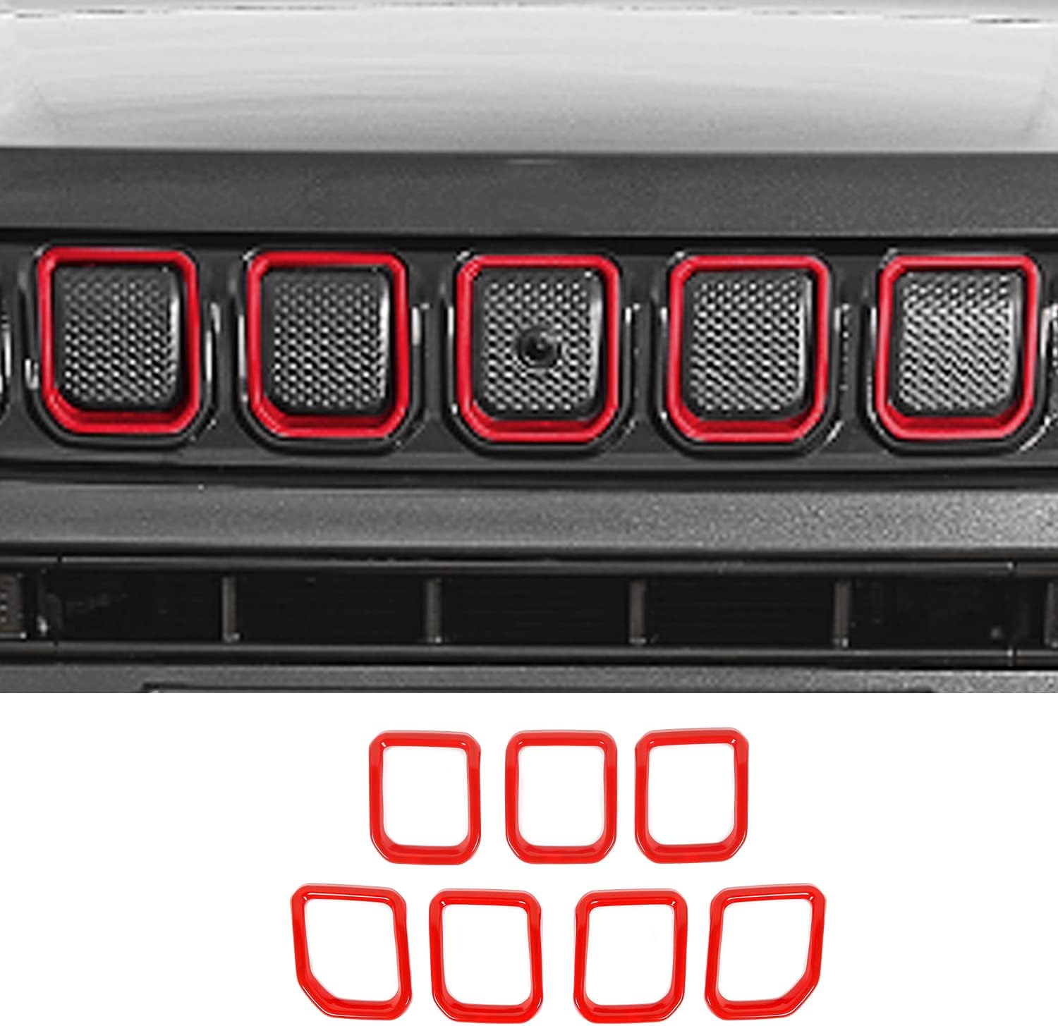 Jimen Compatible with Jeep Compass 2021-2025, 7PCS Front Grille Inserts Cover Trim Exterior Accessories (Red)
