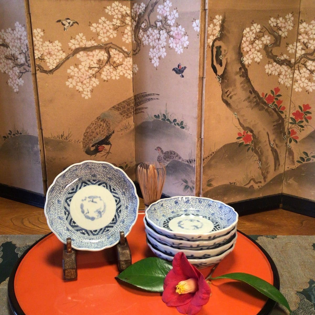 伊万里 染付 微塵唐草 輪花型 浅鉢 5枚 A1001 伊万里 染付