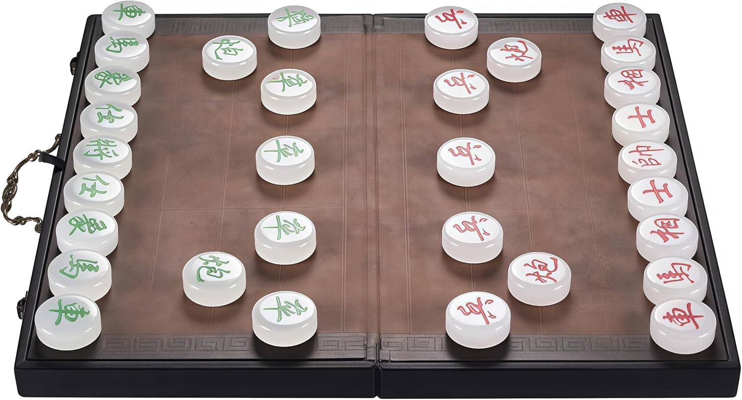 Natural Crystal Jade Chinese Chess, Xiangqi Gift Set - Travel Games Sets with Board Games Gift, Xiang Qi Game & Pieces, Chinese Decor & Gifts, Chinese New Year Decor