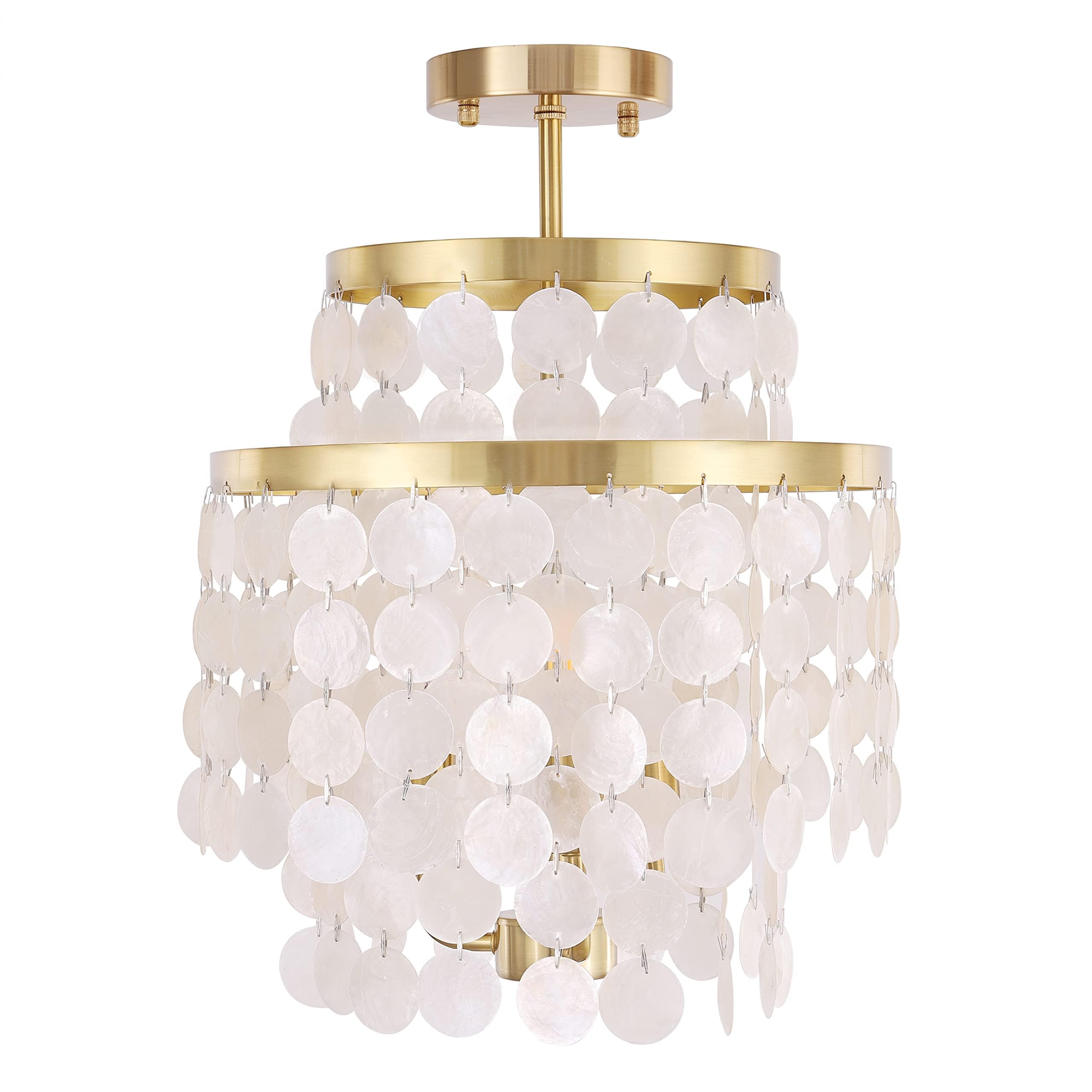 TOCHIC 3-Lights Brass Gold Semi Flush Mount Ceiling Light, Capiz