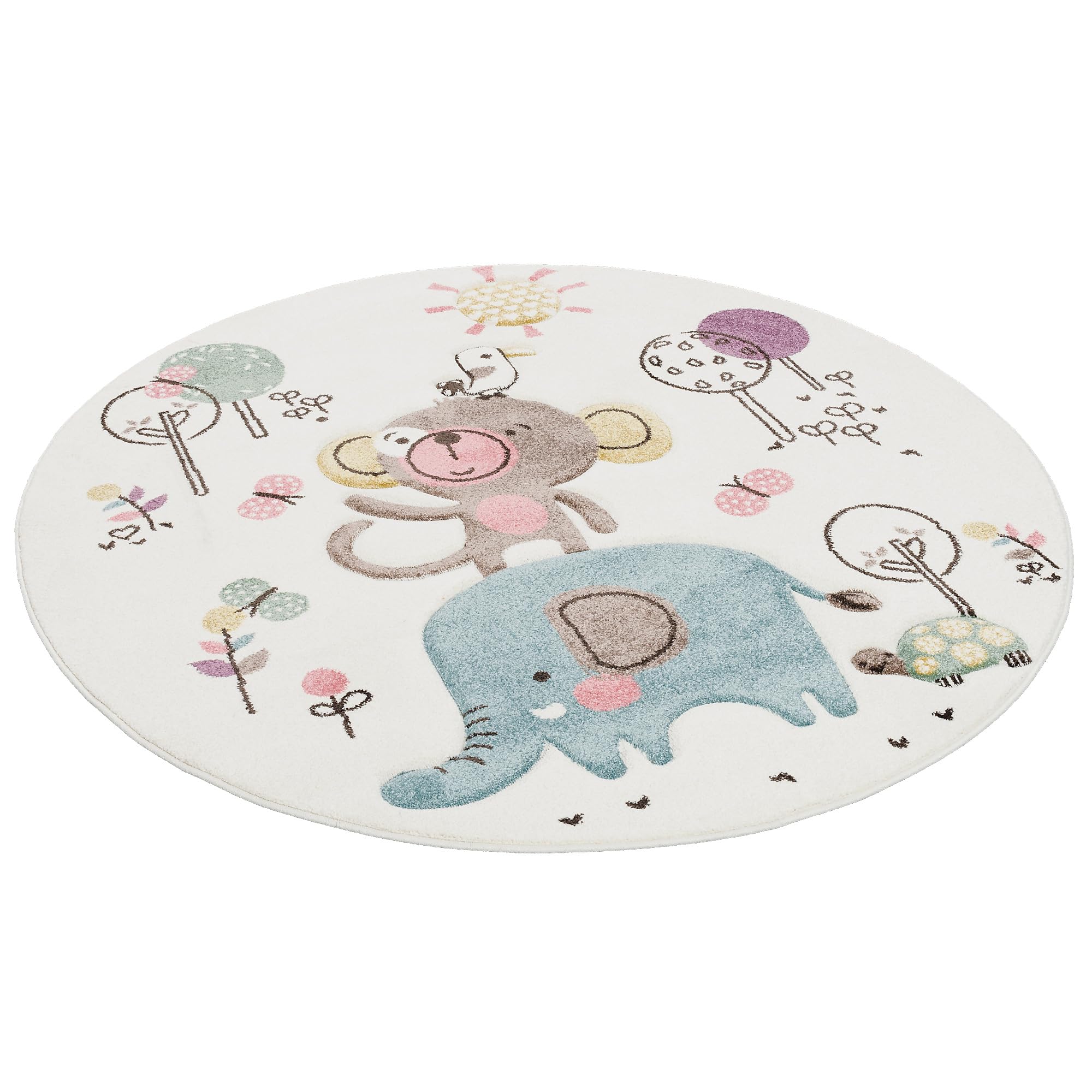 Pergamon Maui Kids - Tappeto Bambini - Animali Divertenti - Crema - Rotondo - 3 Dimensioni