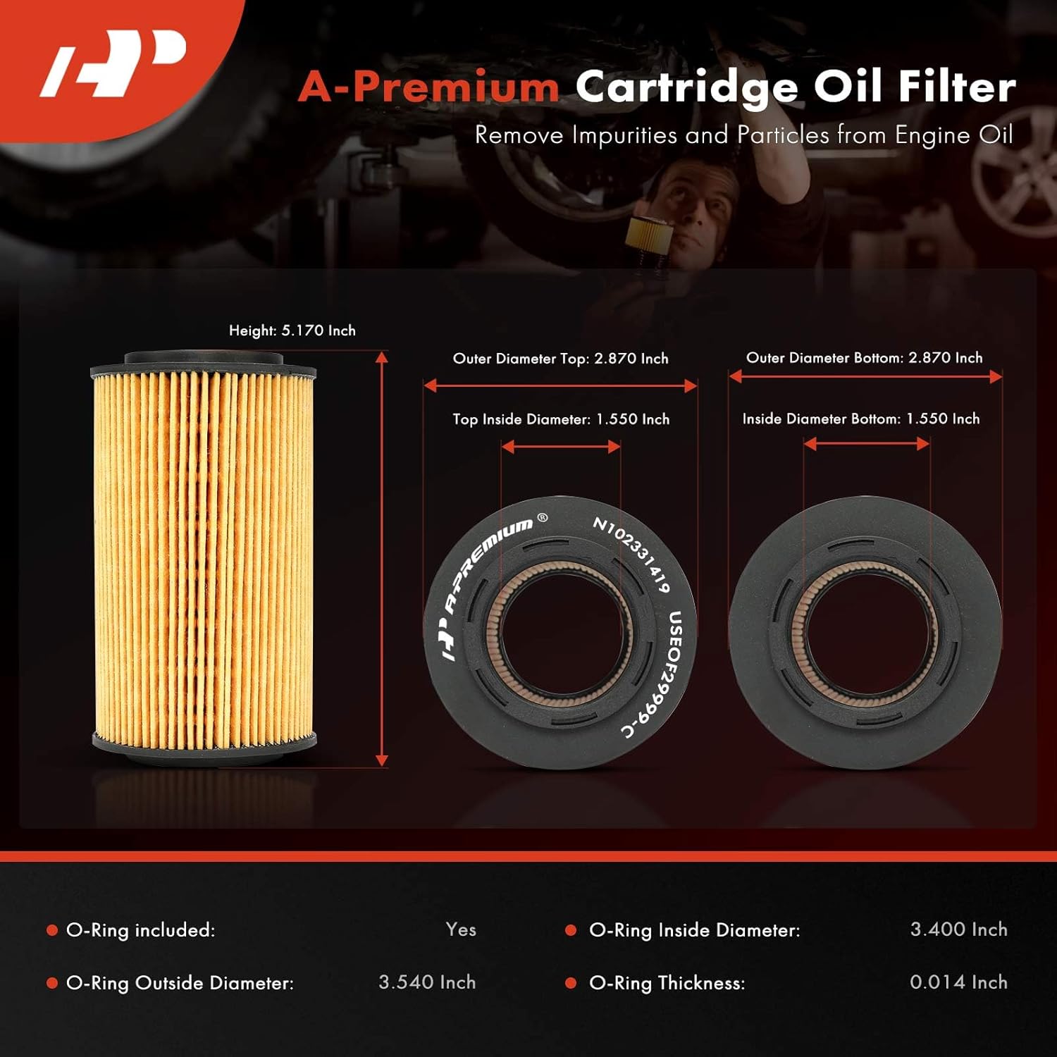 A-Premium 4-PC 10K Miles Protection Oil Filter Compatible with Hyundai Sonata 2006-2010, Santa Fe/Azera 2007-2009, Veracruz 2007-2012, Entourage 2007-2010 & Kia Sorento 2007-2009, Sedona, Amanti
