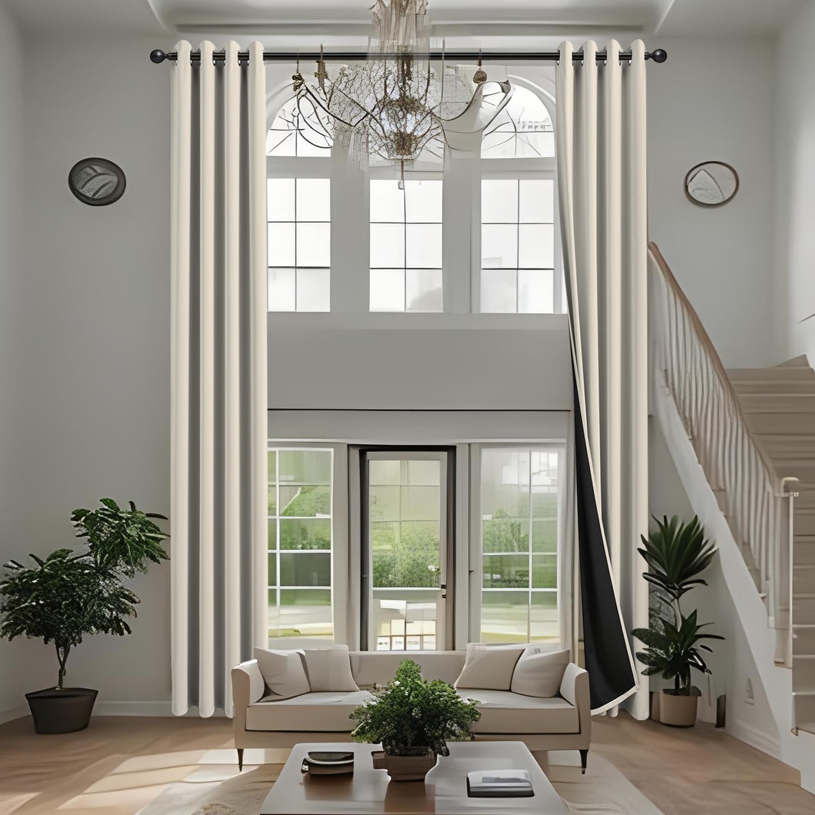 100% Extra Long Blackout Curtains 52x144 inch 2 Panels Beige