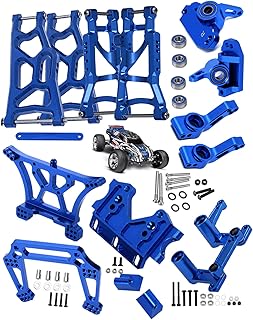 hopsupRC RC Alloy Front Rear Suspension Arm Upgrades Part for 1/10 Rusltler 2WD VXL,Caster Block,Steering Blocks,Rear Stub Axle Carriers,Shock Tower,Steering Bellcranks,Front Bulkhead,Blue