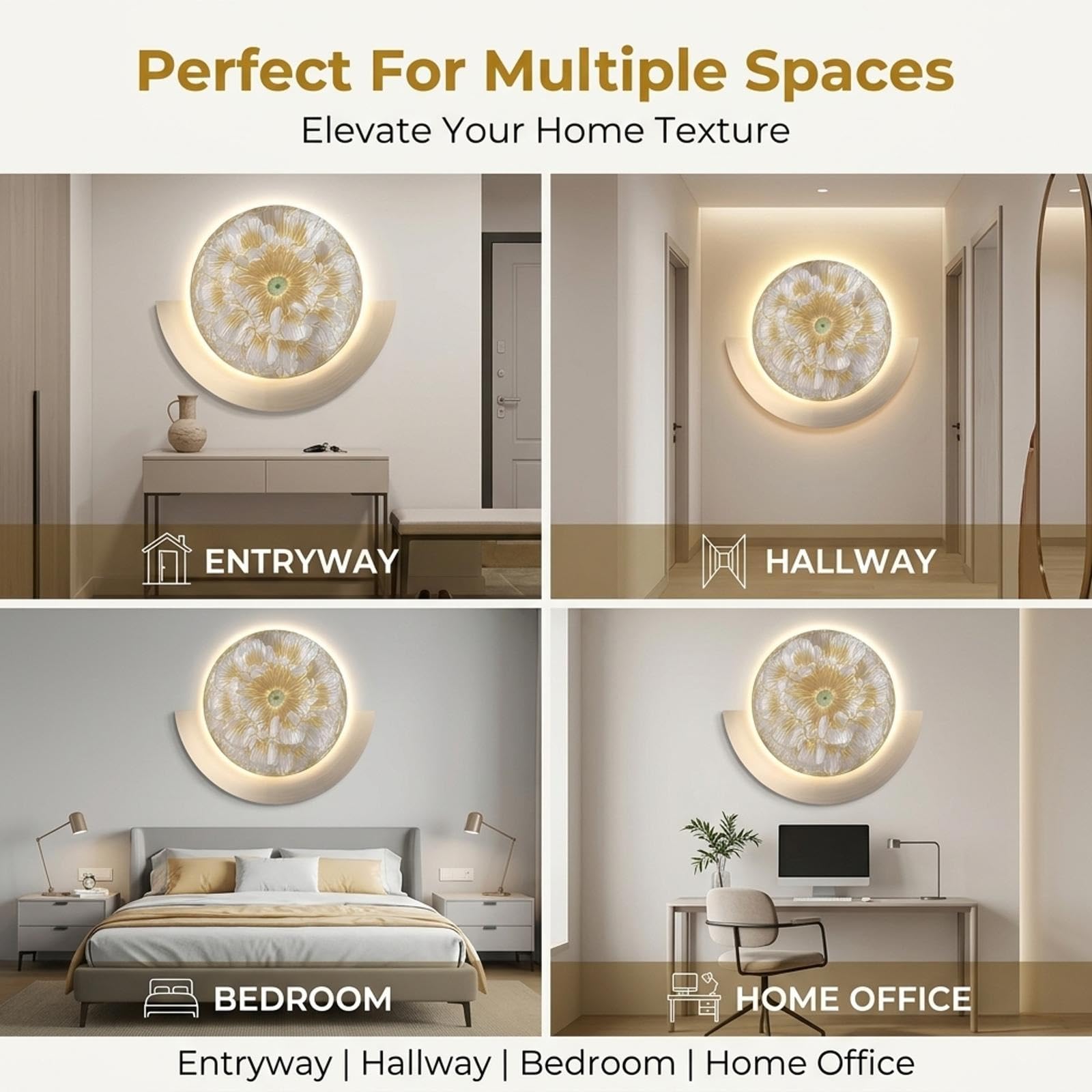 IRHIGBGX Decorazione Murale LED con Luce, Scultura da Parete 3D Moderna, | Quadro Murale Luminoso Design, Grande Decorazione Rotonda con Illuminazione d'Ambiente per Soggiorno Camera Ufficio