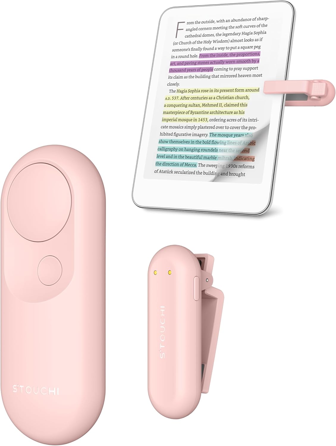 Page Turner for Kindle, Stouchi 2 in 1 Pink Magnetic Paperwhite Oasis Scribe Kobo Clicker Accessories Wireless Remote Control for iPad, iPhone, Tablets Camera Video Record Shutter Selfie