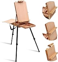 Falling in Art Lightweight French Field Easel with Aluminum Tripod, Adjustable Beechwood Standing Easel, Drawer & Palette