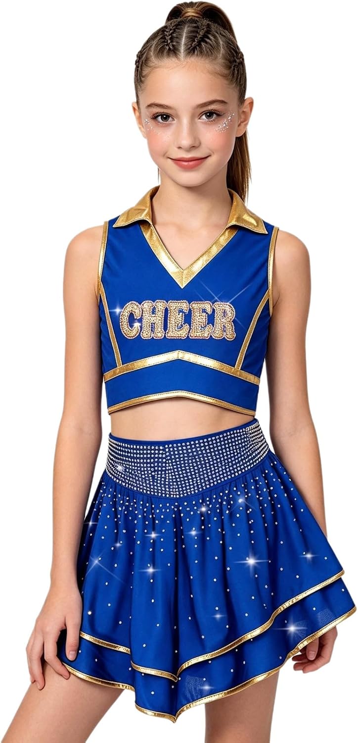 Girls Cheer Uniform Dance Crop Top with Skirts