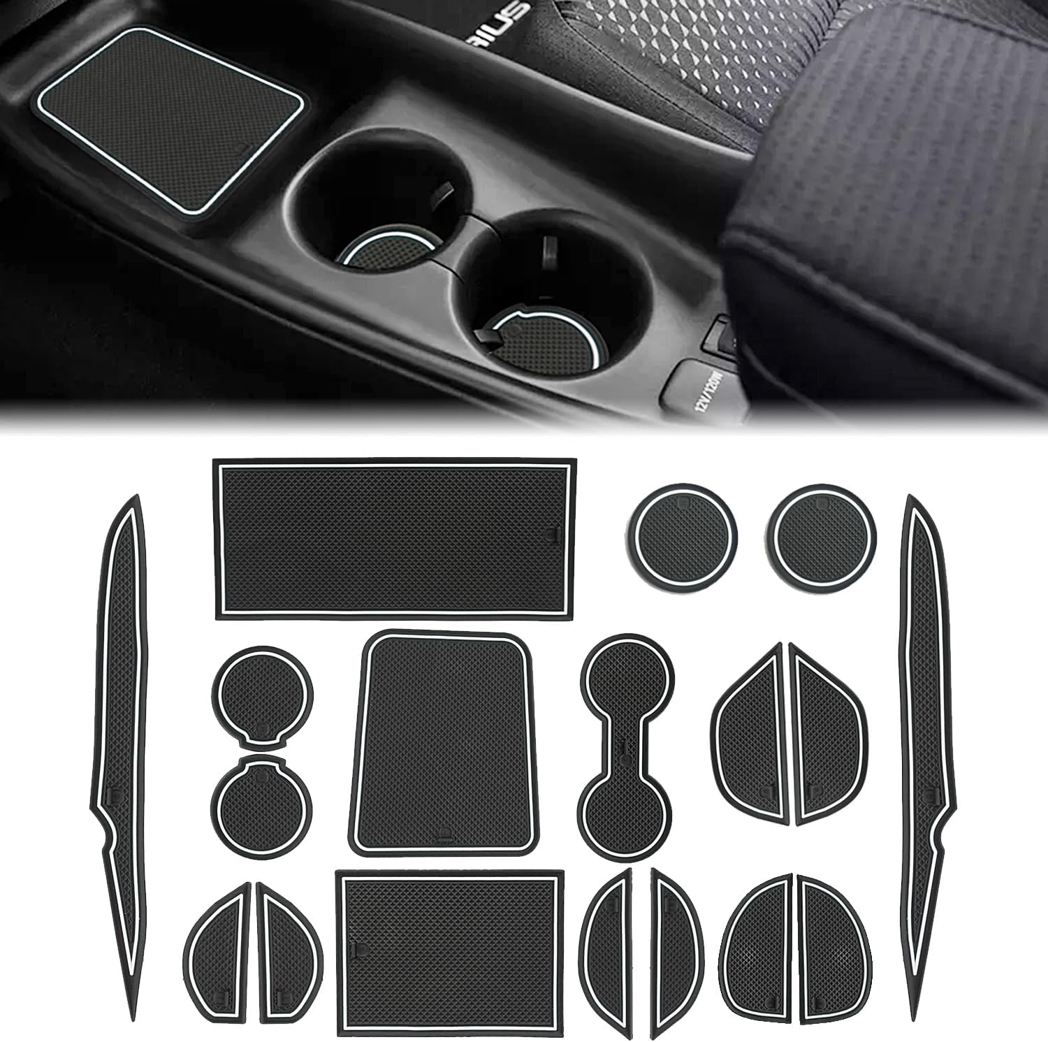 Cup Holder Insert Linerts for Toyota Prius Accessories 2016-2022 Custom Fit Anti dust Mats Door Pocket Liners Cup Holder Console Mats Pads (18pcs/Set, White)