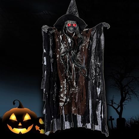 Amazon Newsoul ハロウィーン 怖い小道具 お化け屋敷 ゴースト 目を赤く光らせて 人形 お化け 屋内に動揺 音声制御 発光 吊り下げ 悲鳴 ブラウン コスプレ 仮装 通販