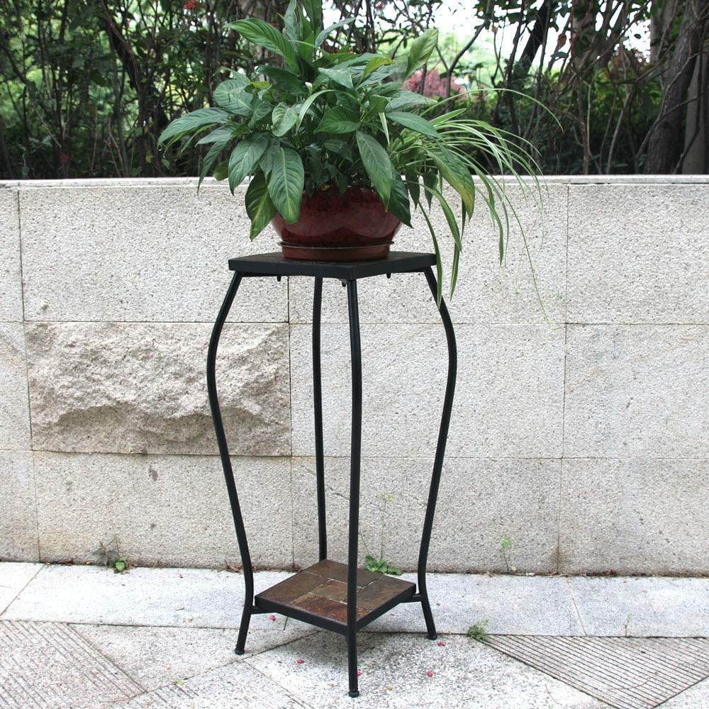 Black 4-Tier Steel Flower Display Stand with Plastic Buckets