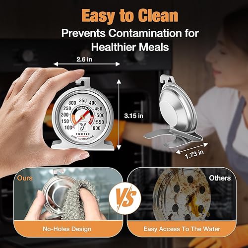 Miniatura 5 de 2-Pack Oven Thermometer, Upgraded 100-600°F No-Holes Non-Discoloring Easy-to-Clean for Healthier Cooking, Easy-to-Read with Large Bright Numbers for