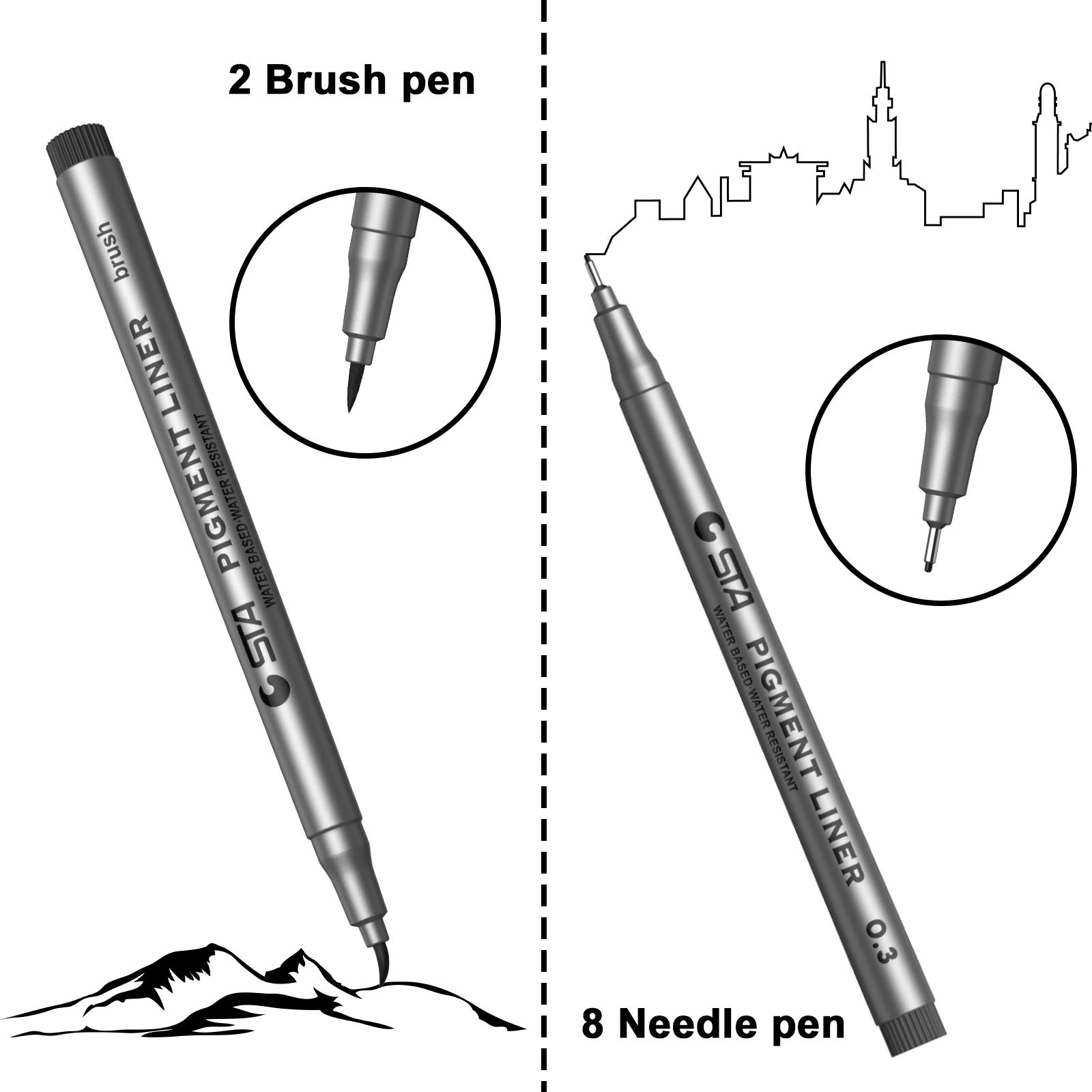 Fineliner Pen, 10 Black Pigment Liner Micro Liner Drawing Pens for Bullet Journal Sketching