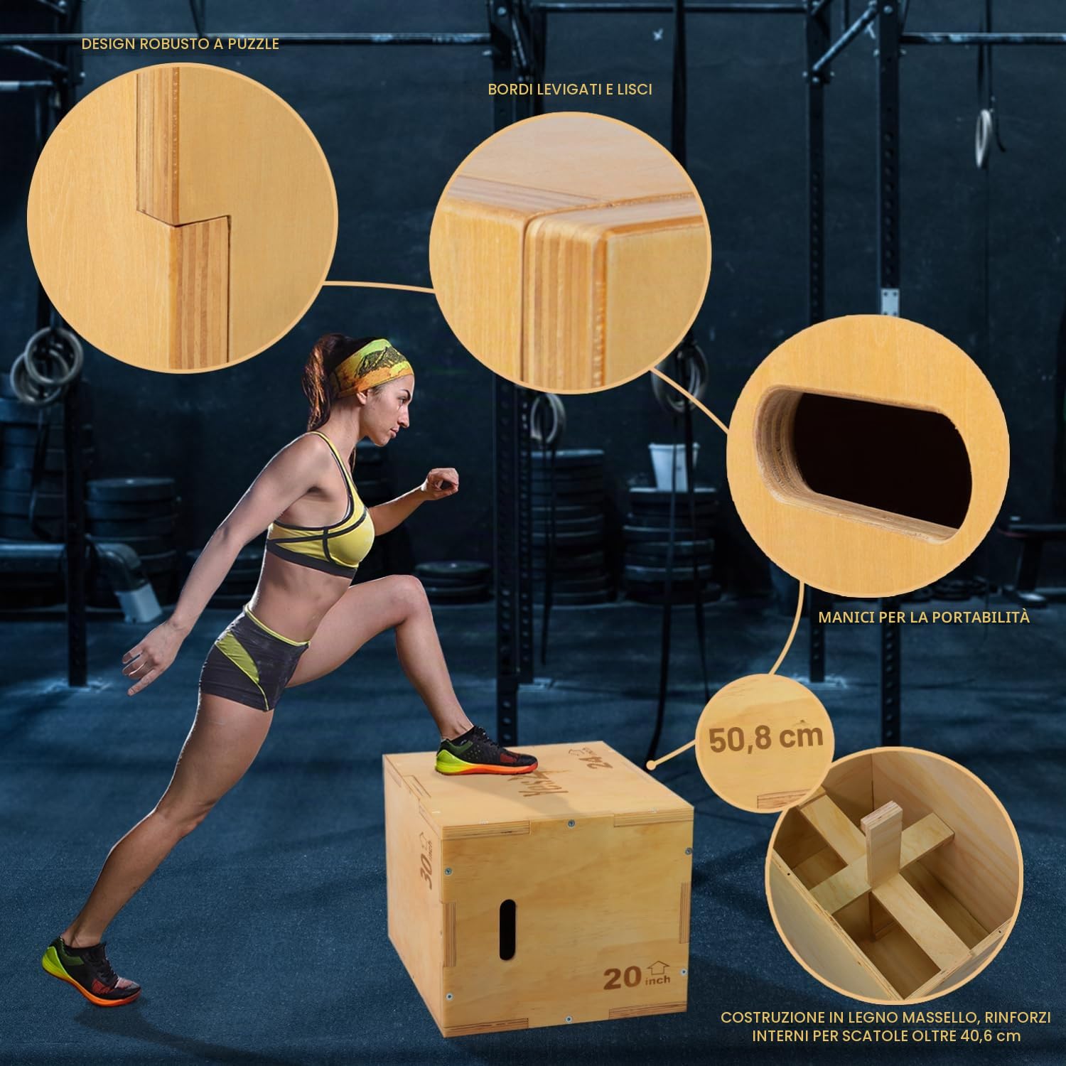 Yes4All Scatola Plyo 3 in 1 in legno antiscivolo, scatola pliometrica 40,6 x 35,6 x 30,5 cm, Wood Basic