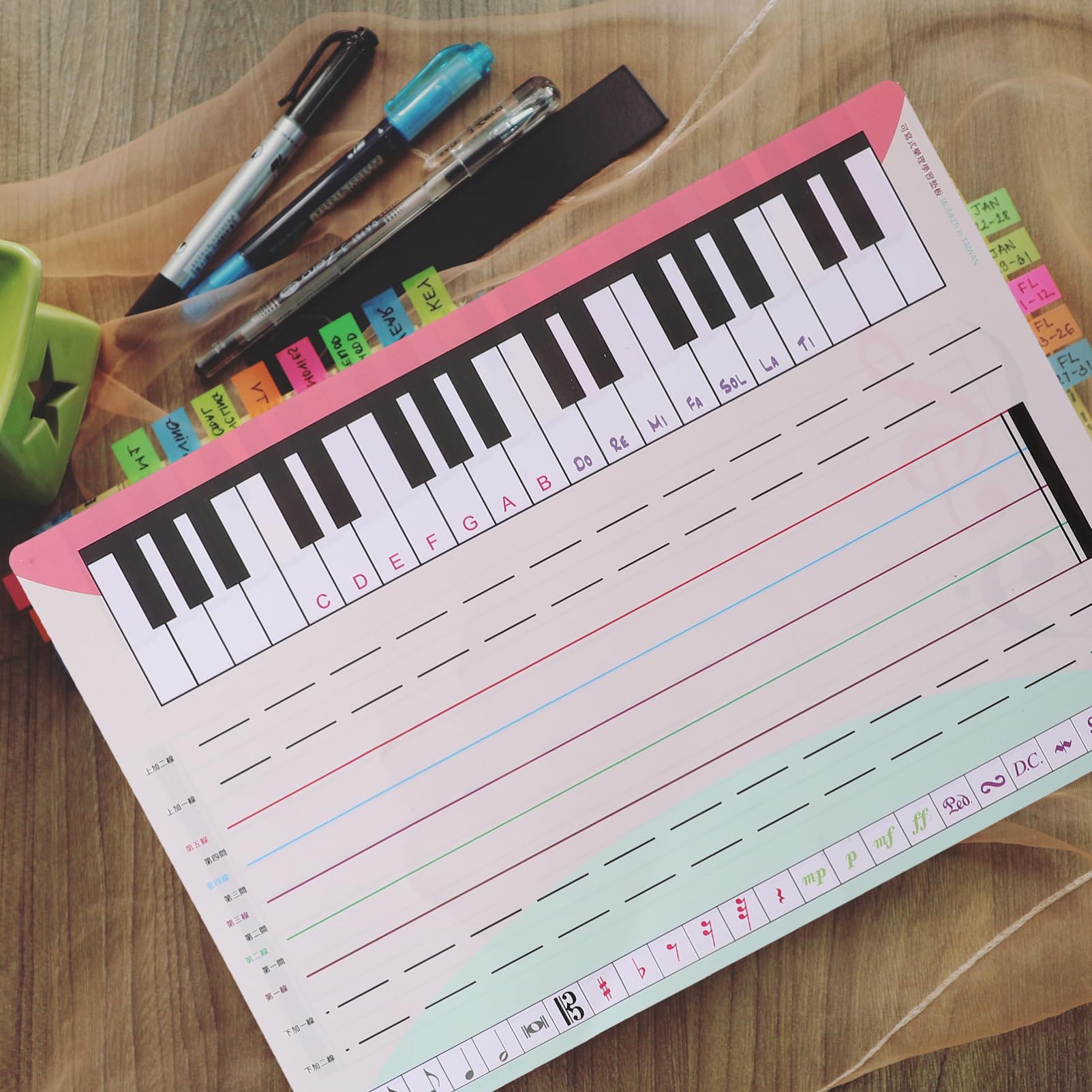 FUNOMOCYA Quality Material Music Whiteboard Erasable Piano Stave Cards Home School Classroom Music Notation