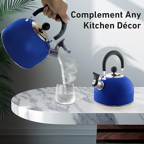 Vista 32 de Lily's Home Hervidor de té silbante de acero inoxidable de 2 cuartos de galón, la calderas de té y agua perfectas para tu hogar, dormitorio