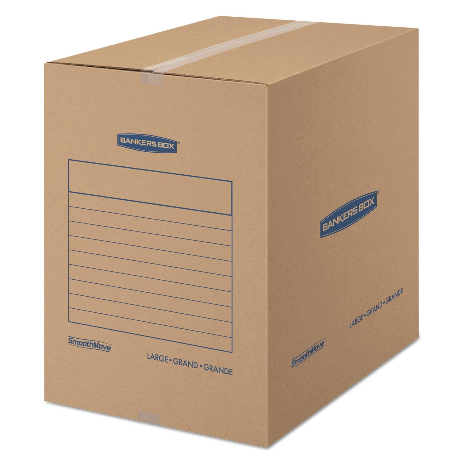 Bankers Box 7714001 SmoothMove Basic Large Moving Boxes 18l x 18w x 24h Kraft/Blue 15/Carton