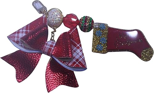 Merry Christmas Stocking with Bow and Bubblegum Beads Keychain. Colors Can Be Changed, round key ring and lobster claw