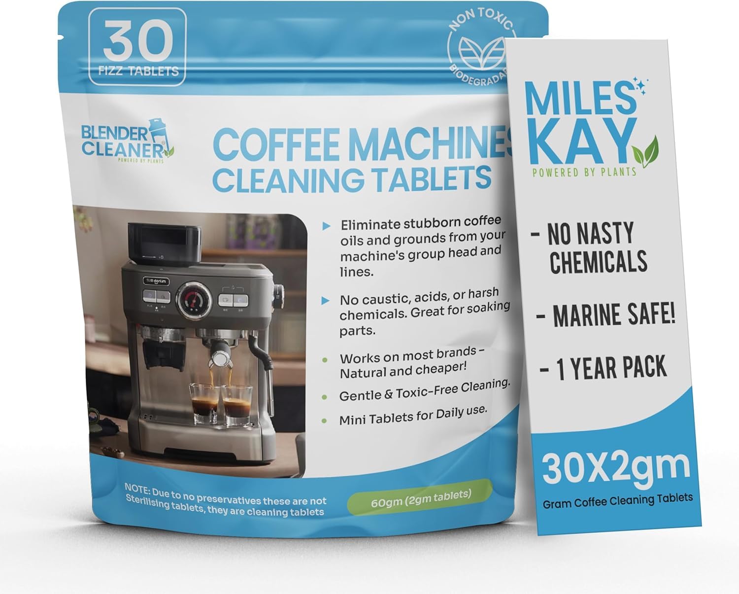 Sage & Breville Coffee Cleaning tablets (30 tablets - Double the competition) - Coffee Machine espresso Cleaning Tablets - 2 Gram -Natural not heavy chemical