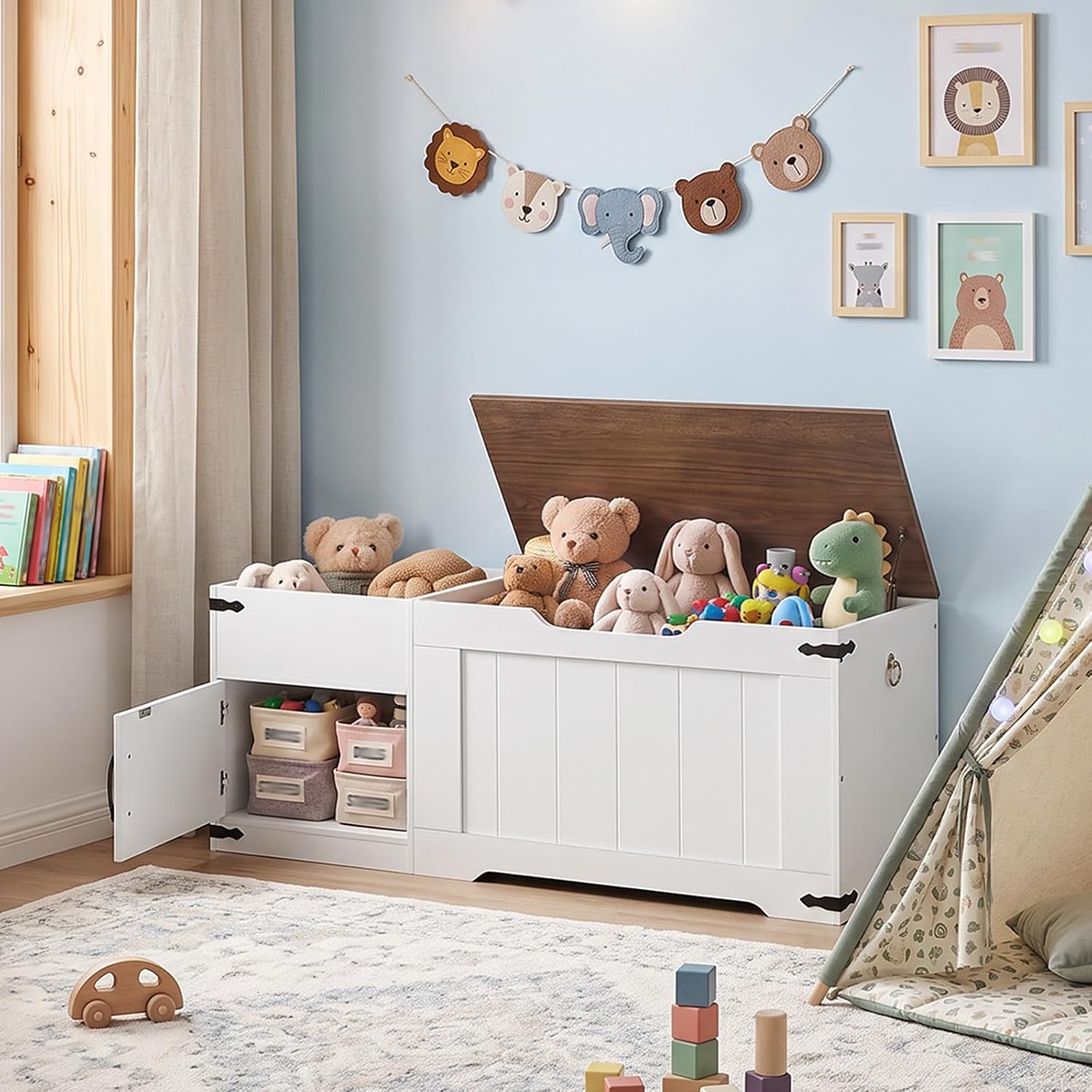 HOOBRO 47.2” Storage Bench Extra Large, Wooden Toy Box with Flip-Up Lid
