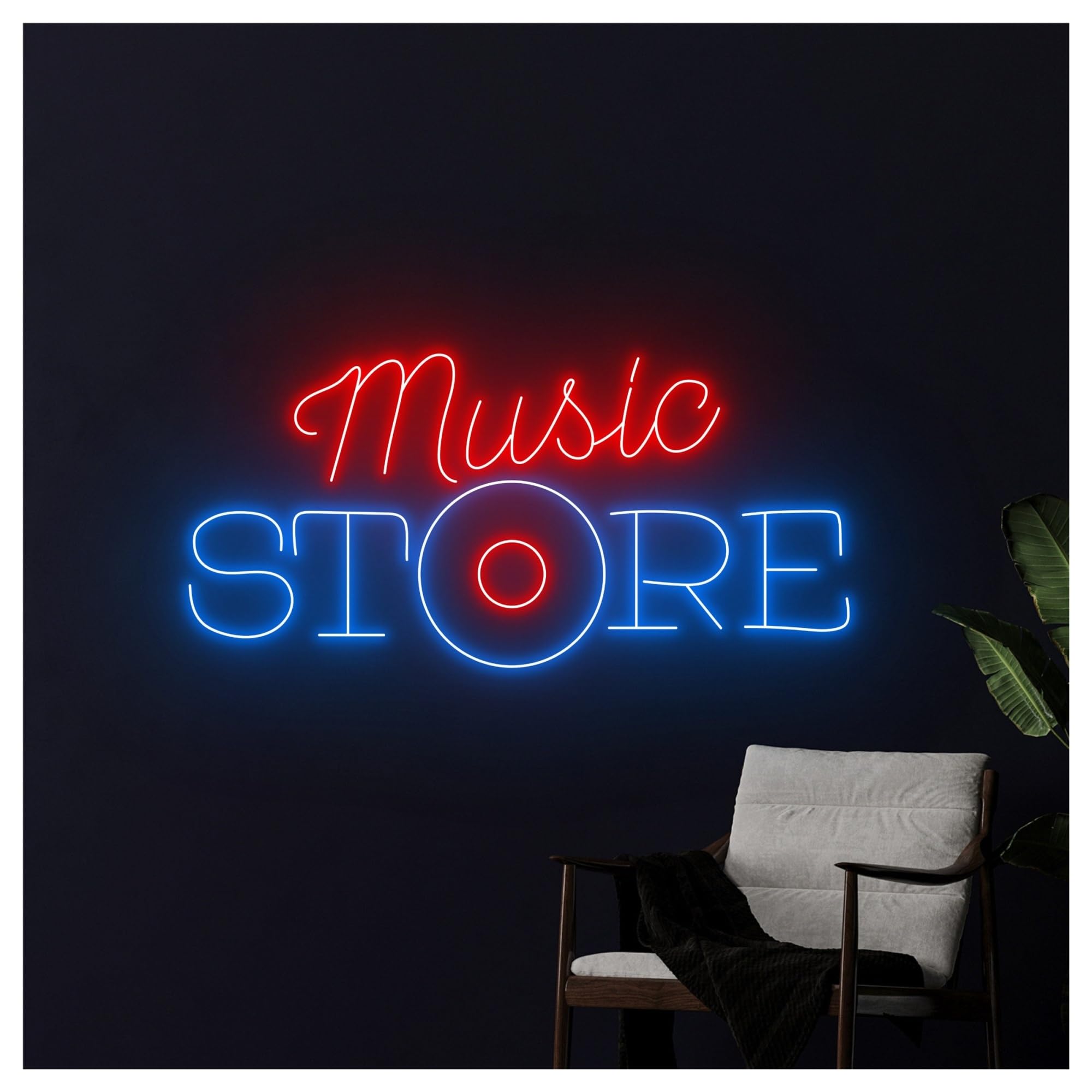 Wiszące neony artystyczne "Music Store"Neonowe Światło, Odtwarzacz Płyt Gramofonowych, Studio, Dekoracja Ścienna, Pokój Gier, Sypialnia, Bar, Salon, Przyjęcie Urodzinowe, 48cm