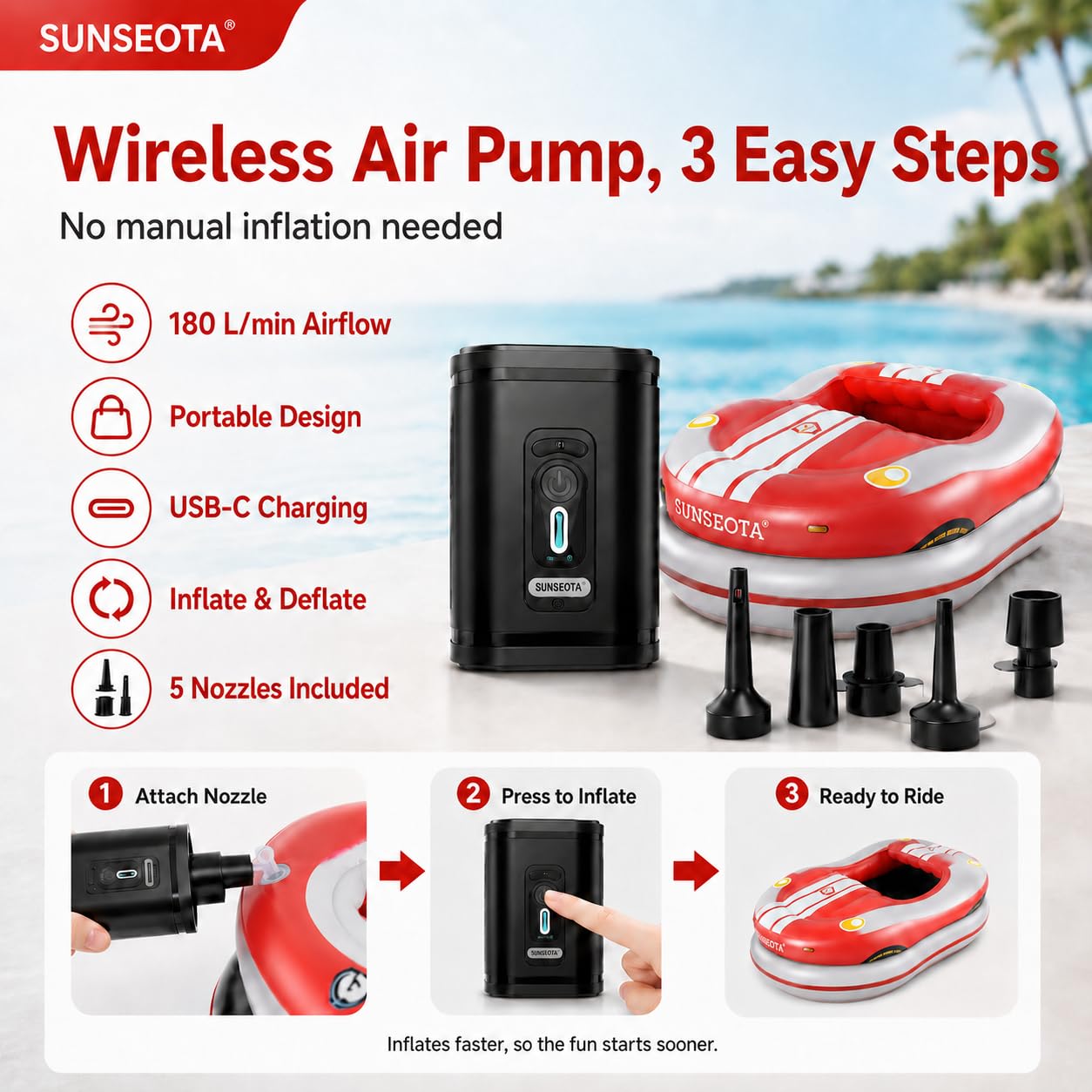 Lettino Galleggiante Motorizzato per Piscina, Poltrona Gonfiabile Elettrica con Joystick Multidirezionale, Batteria Ricaricabile da 2600 mAh e Pompa ad Aria Inclusa Red-1battery