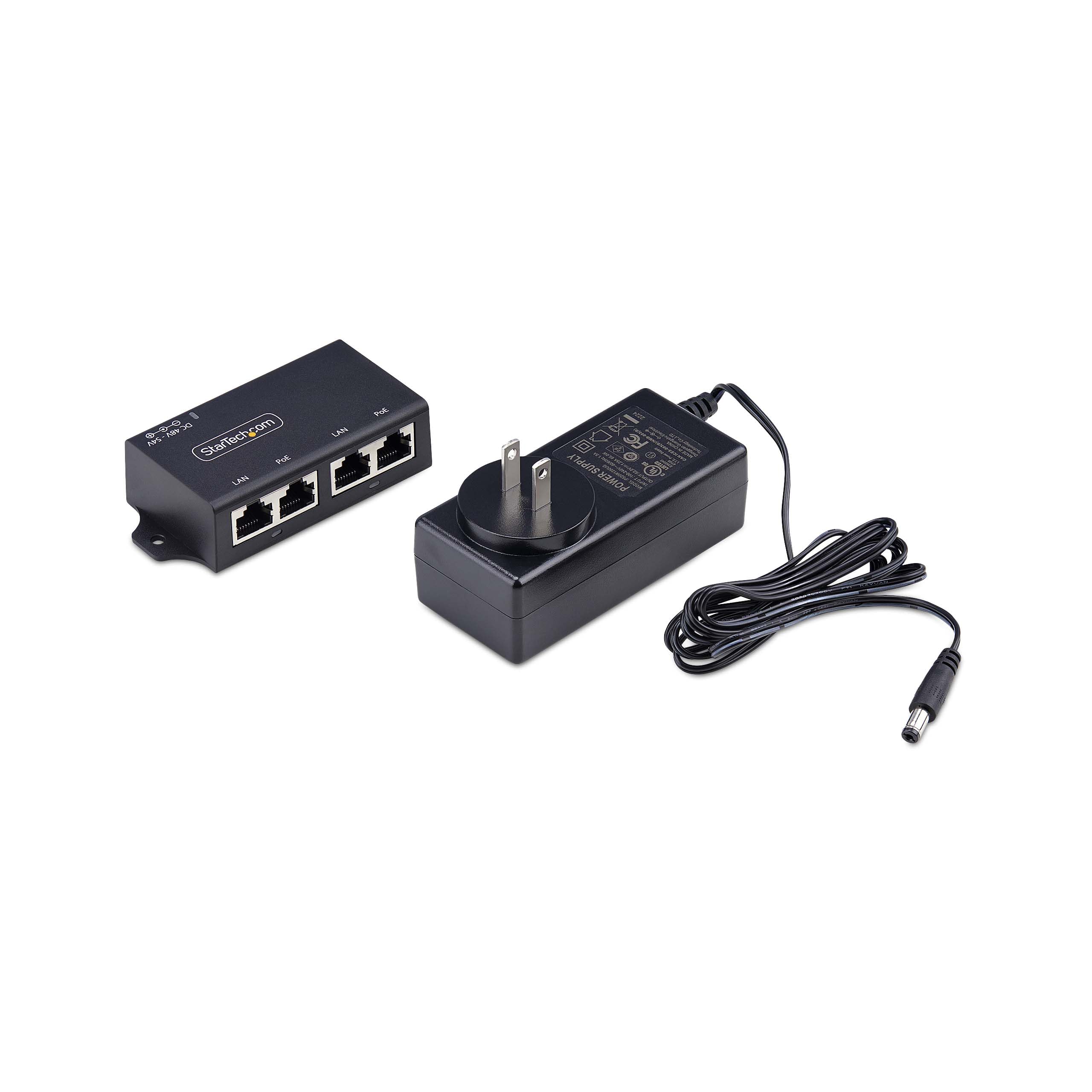 StarTech. Injecteur PoE+ 2 Ports 10/100/1000 Mbps PoE/PoE+ (802.3af/at) 4 x 10/100/1000BASE-T RJ45 30 W Montage Mural