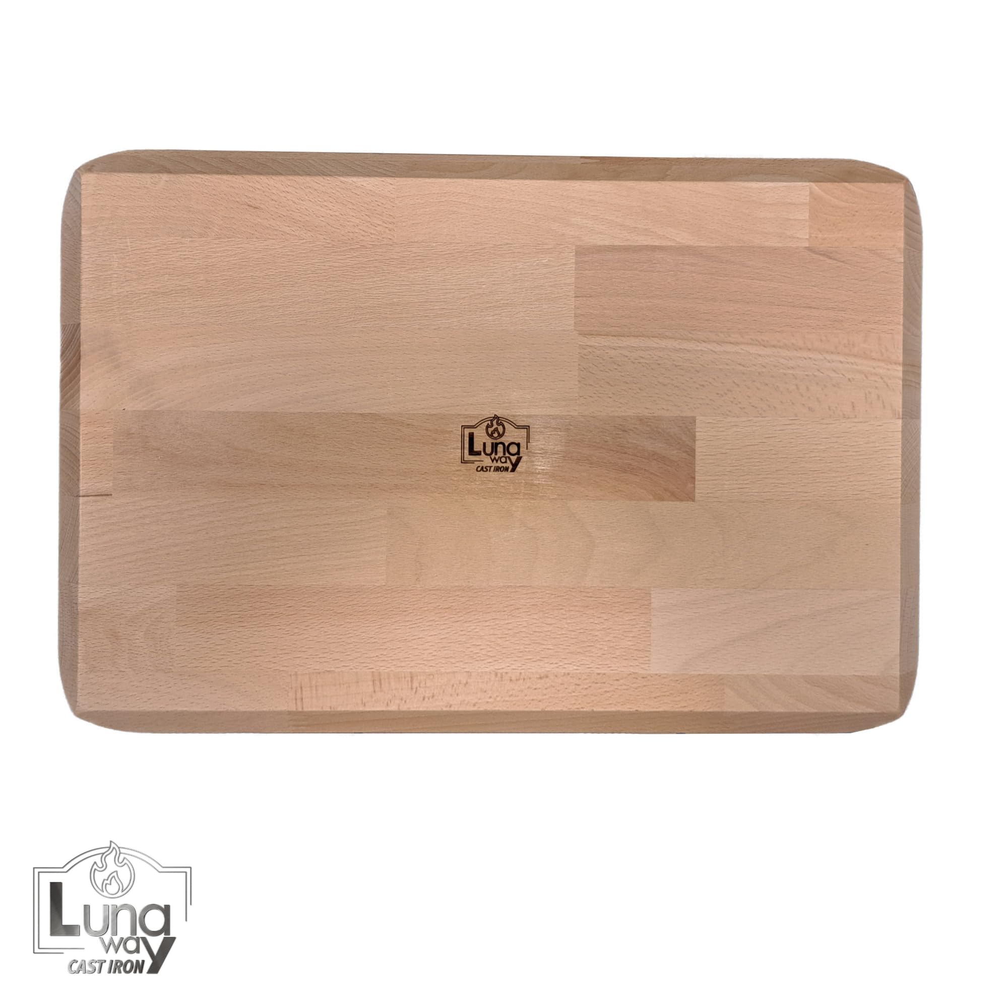 Parrilla de hierro fundido doble esmaltado | Uso sobre fuego abierto y cocinas | Cocina sana | Varios tamaños (30 x 20 cm + base de madera)