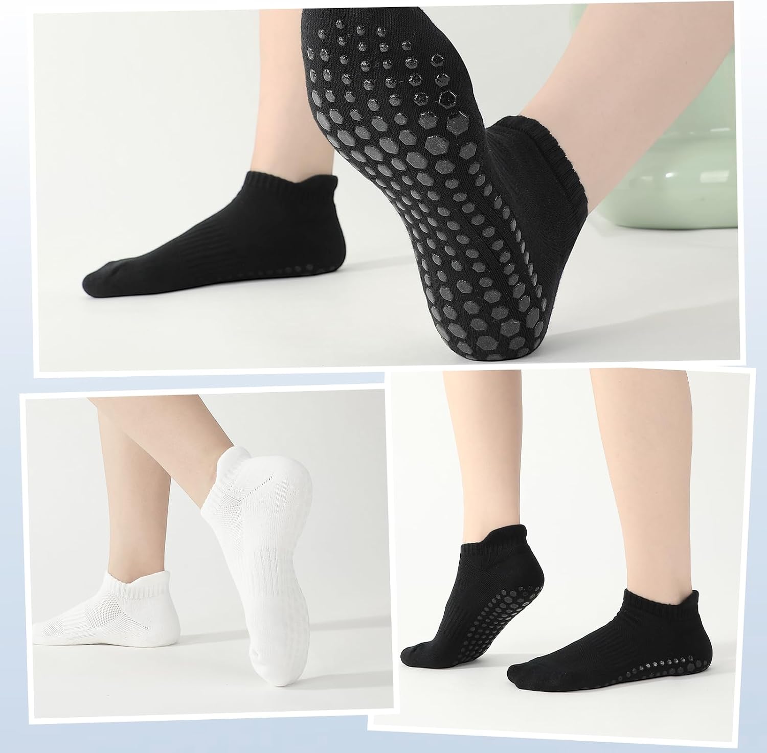Men's Grip Socks Non Slip Yoga Socks with Terry Cushion for Women Men Pilates Hospital Workout, Size 6-9