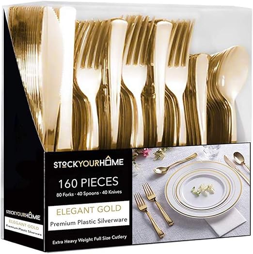 Plastic Cutlery Heavy Duty 160 Gold Disposable Silverware Gold