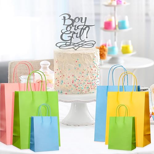 Miniatura 7 de Qilery 16 bolsas de regalo de varios tamaños, 6 colores, bolsas de papel de Navidad con asas, bolsas de papel kraft para el día del padre,