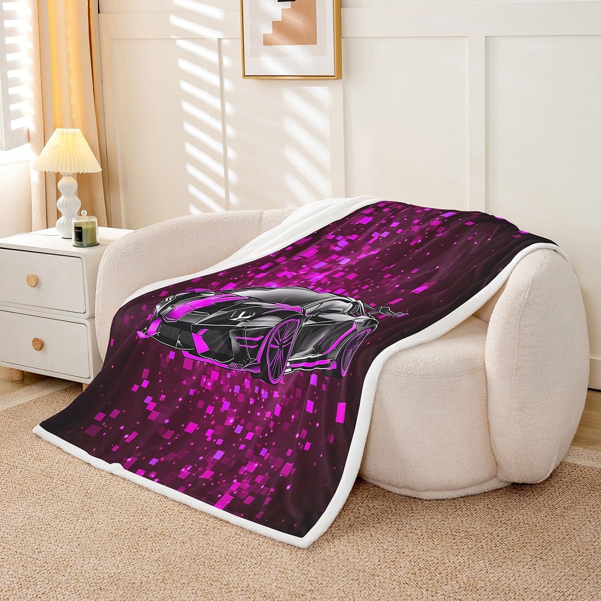 Pink Race Car Blanket Baby 30"x40" Kids Speed Sports Car Fleece Blankets for Boys Girls Teens Geometric Fleece Throw Blanket Soft Lightweight Microfiber