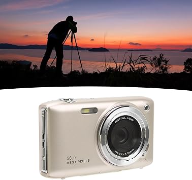 Digital Camera, 2.88 Inch Screen 58MP 4K HD Portable Camera, 16X Zoom Auto Focus Timed Photography Digital Video Camera for Adults, Students (Gold)