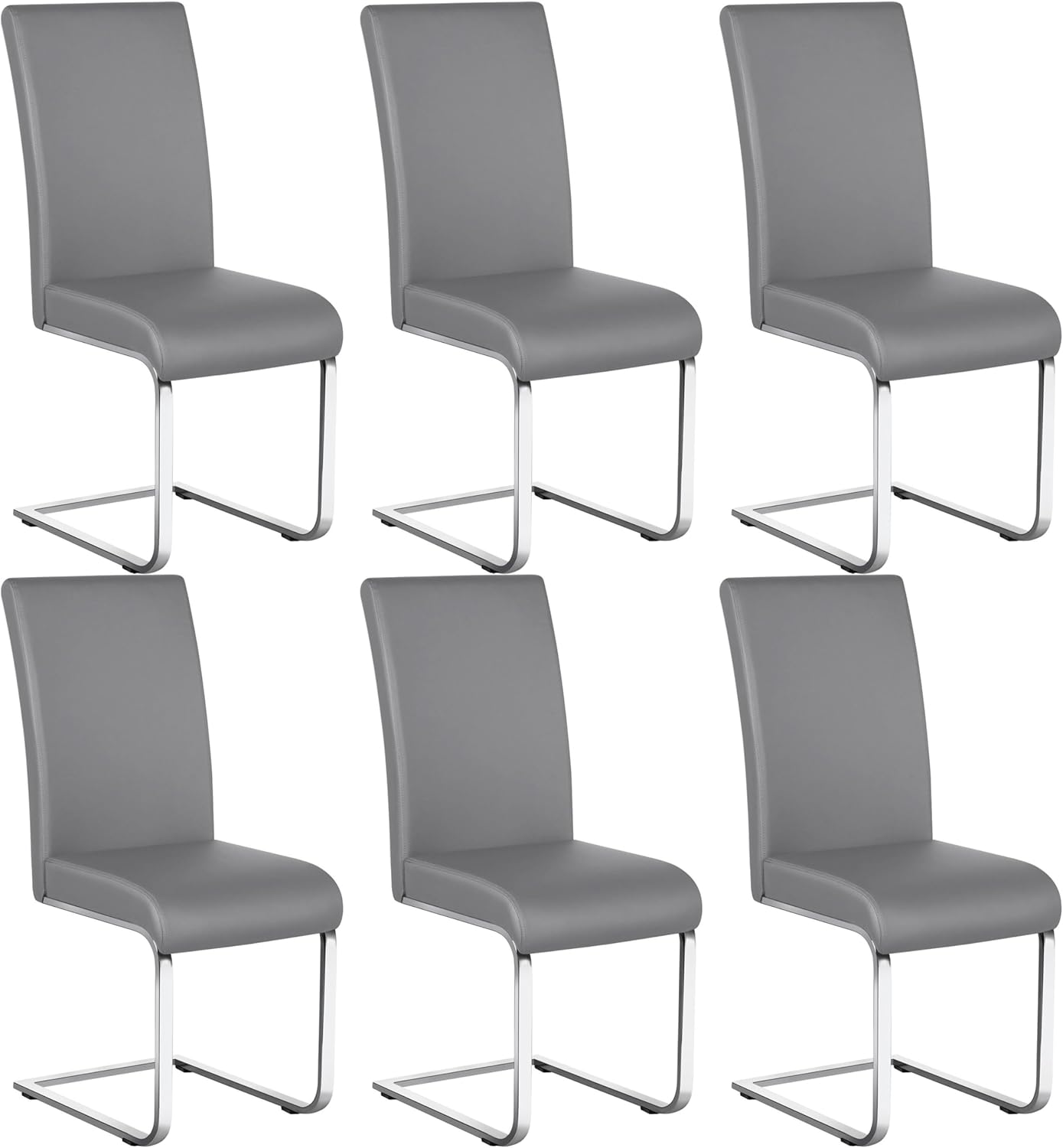Yaheetech Dining Chairs Set of 6 Modern Faux Leather Upholstered Dining Room Chairs with High Back and Metal Chrome Legs for Kitchen/Living Room/Restaurant, Light Gray
